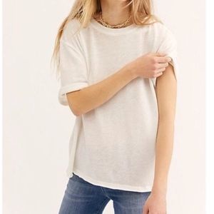 Free People Cassidy Cuff Oversized White T-Shirt L